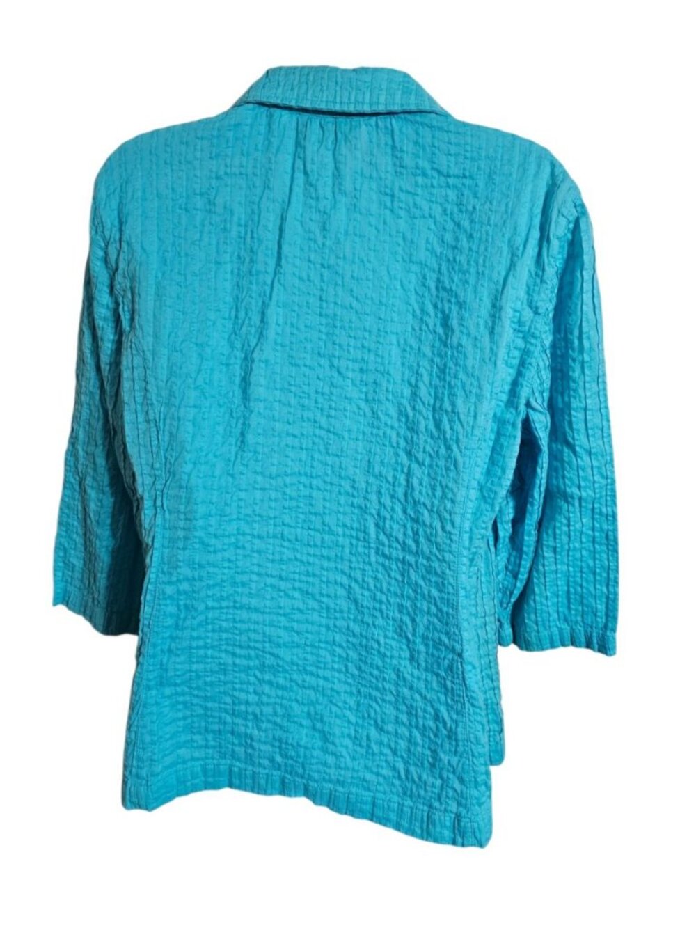 Chico's Women Size 2 Top Jacket Turquoise Cotton Pleated Full Zip Archive Luxury - Picture 3 of 6
